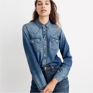Madewell Western Denim Shirt- Sawtooth- L - Button-Down Shirt